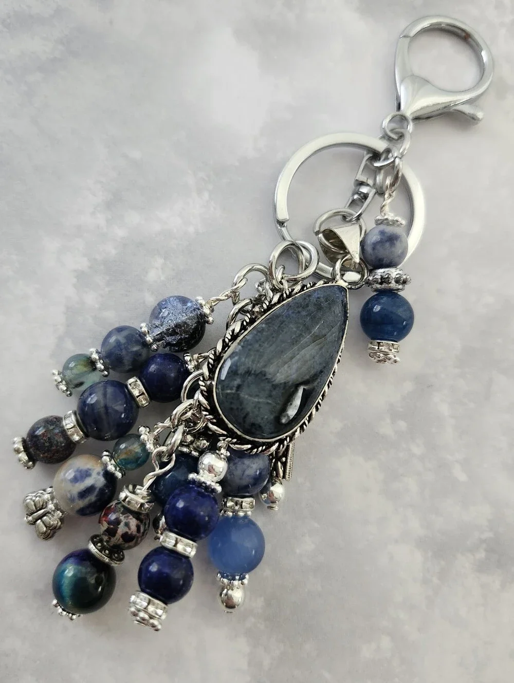 Sodalite Blue Purse Charm or Keychain Jade Lapis Agate Tigers Eye Handcrafted